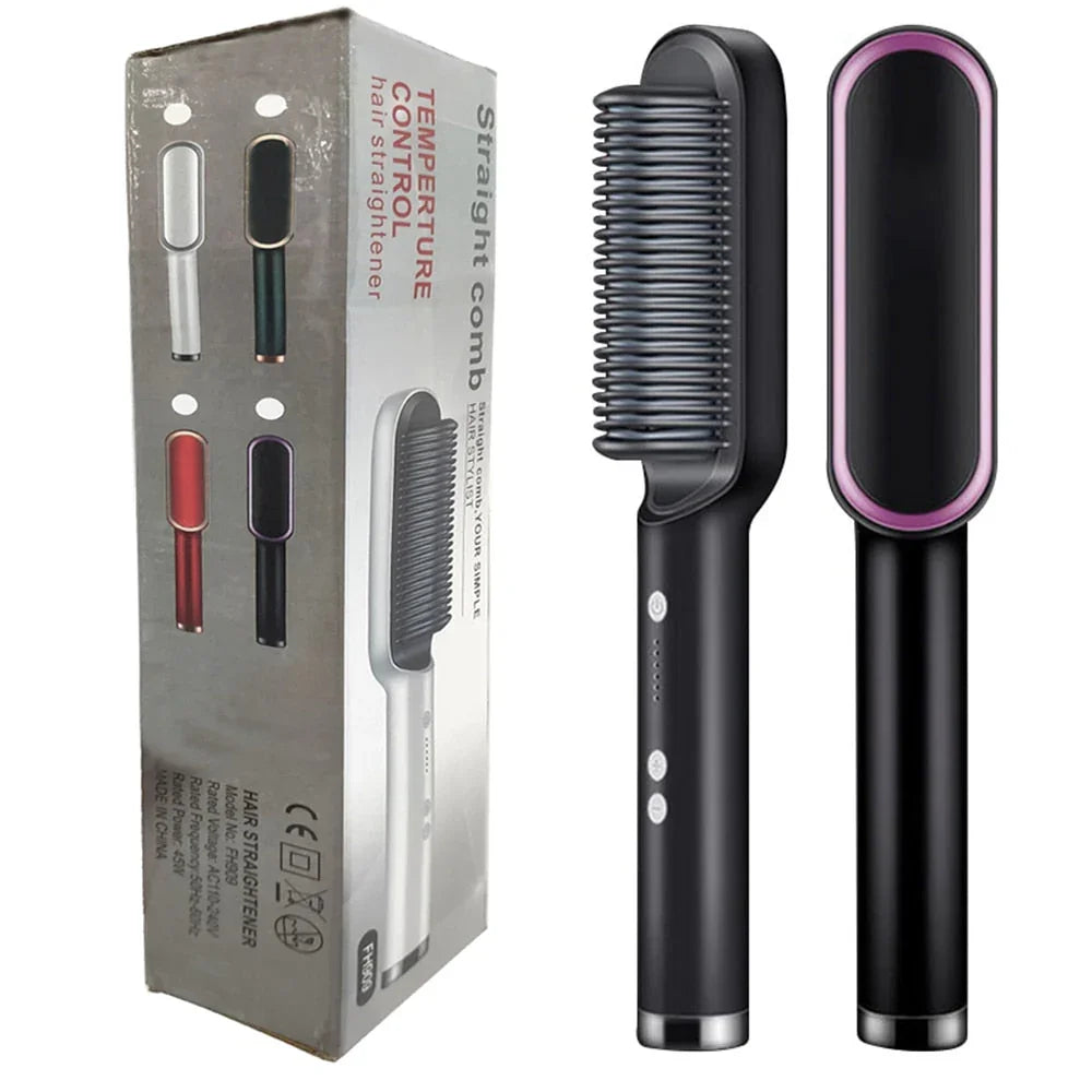 3-in-1 Straightening Brush with Anti-Frizz Technology & Fast Heating
